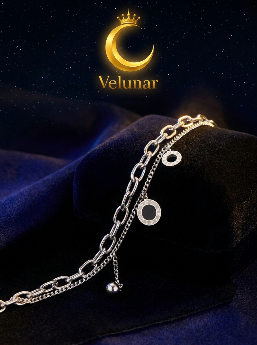 Layan – Armband silberfarben, zweilagig mit römischen Ziffern