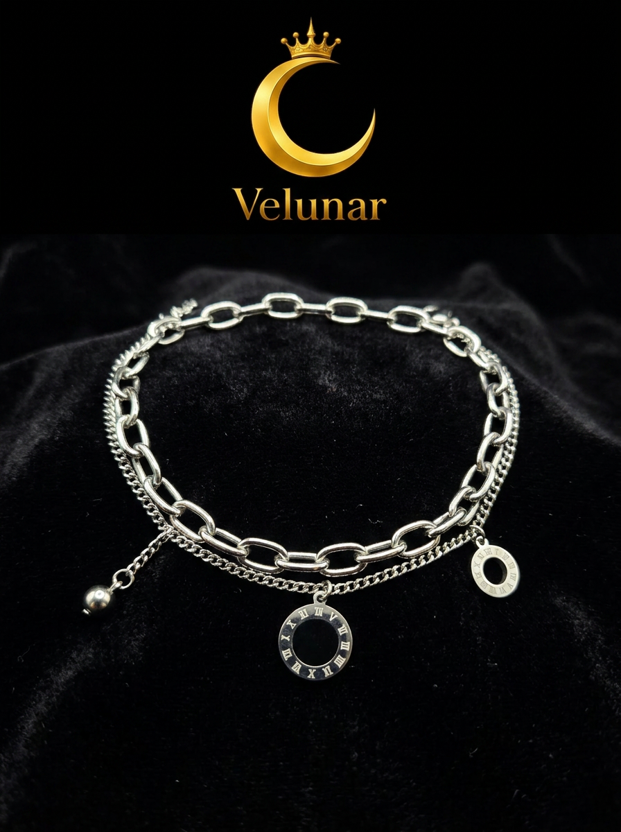 Layan – Armband silberfarben, zweilagig mit römischen Ziffern