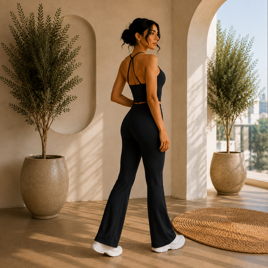 Livia – Zweiteiliges Set Damen: Neckholder-Top & Schlaghose