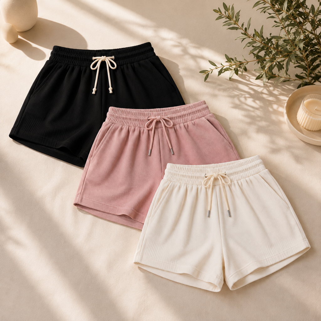 Nora – Ripp-Shorts Damen im 3er-Set: Schwarz, Rosé & Creme