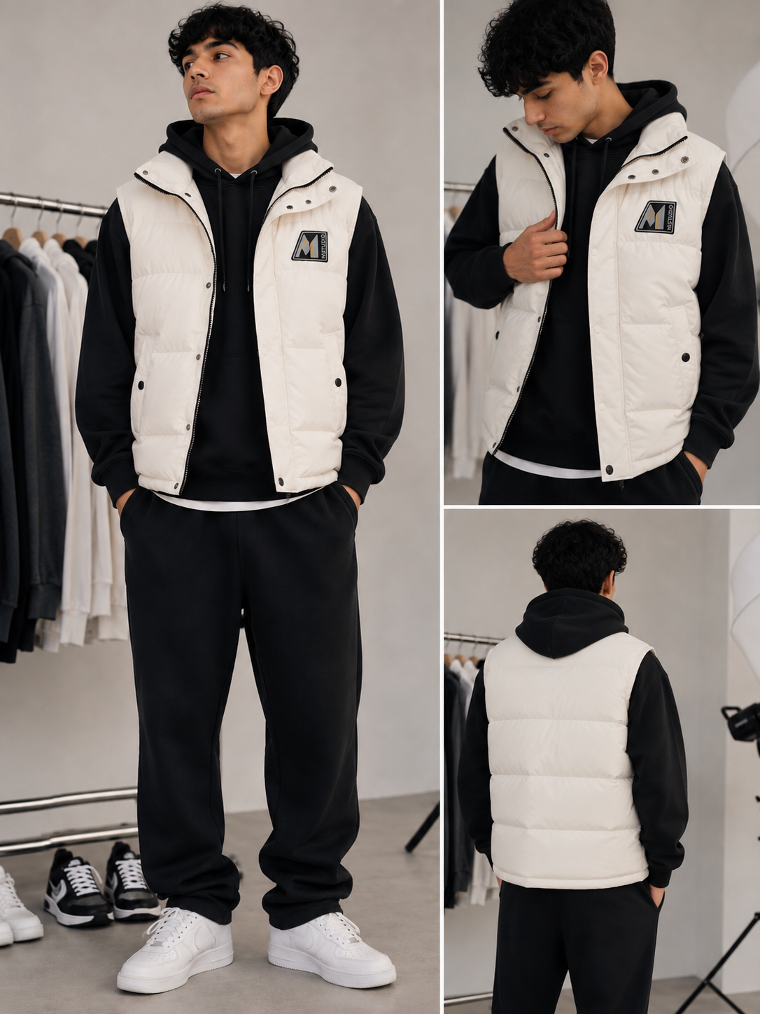 Daunenweste & Hoodie Set Herren – Weiß / Schwarz | Velunar