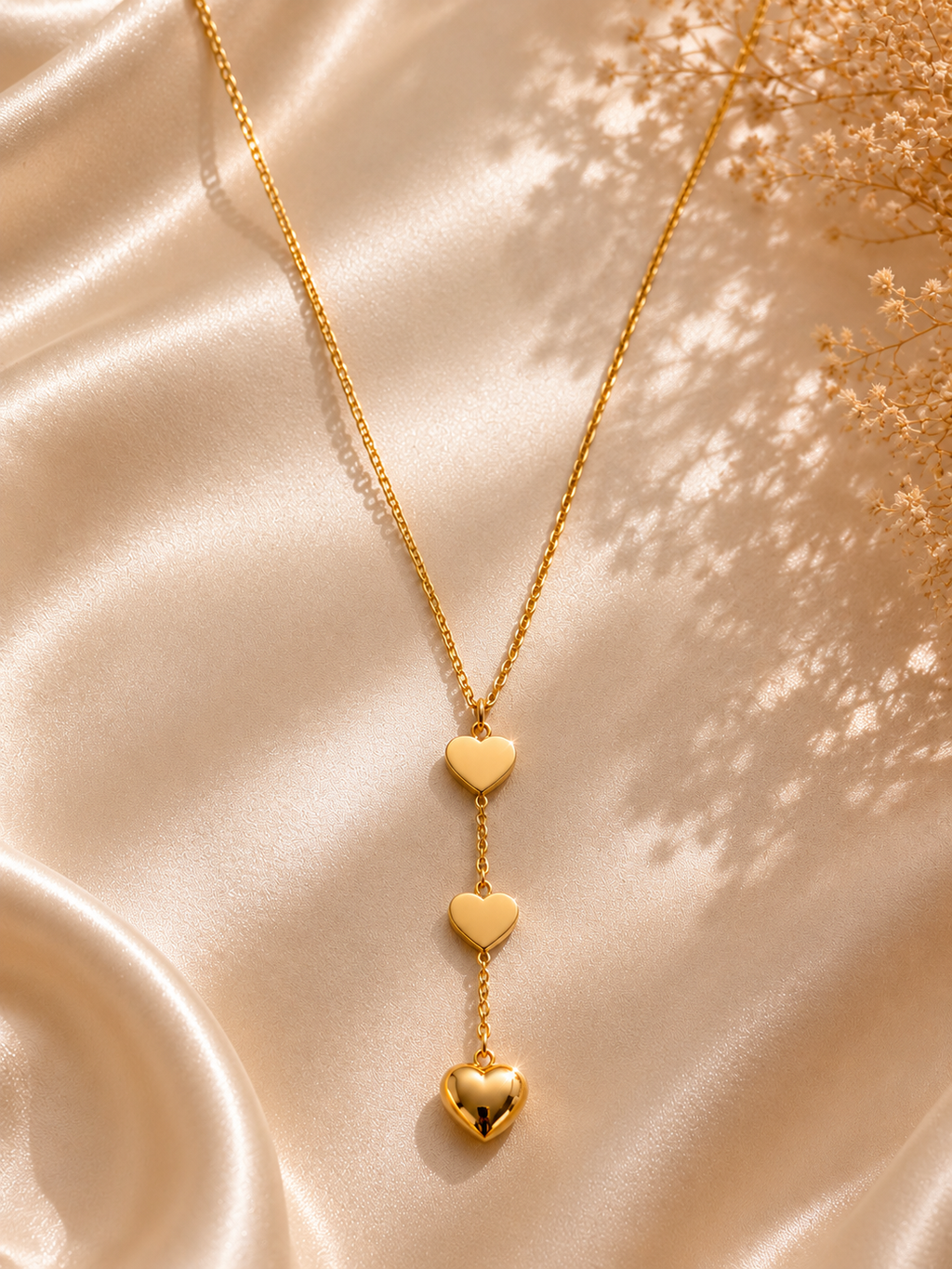 Hayat – Halskette goldfarben, Y-Kette mit drei Herzen